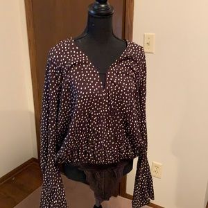 Free People Brown White Polka Dot  Bodysuit size L